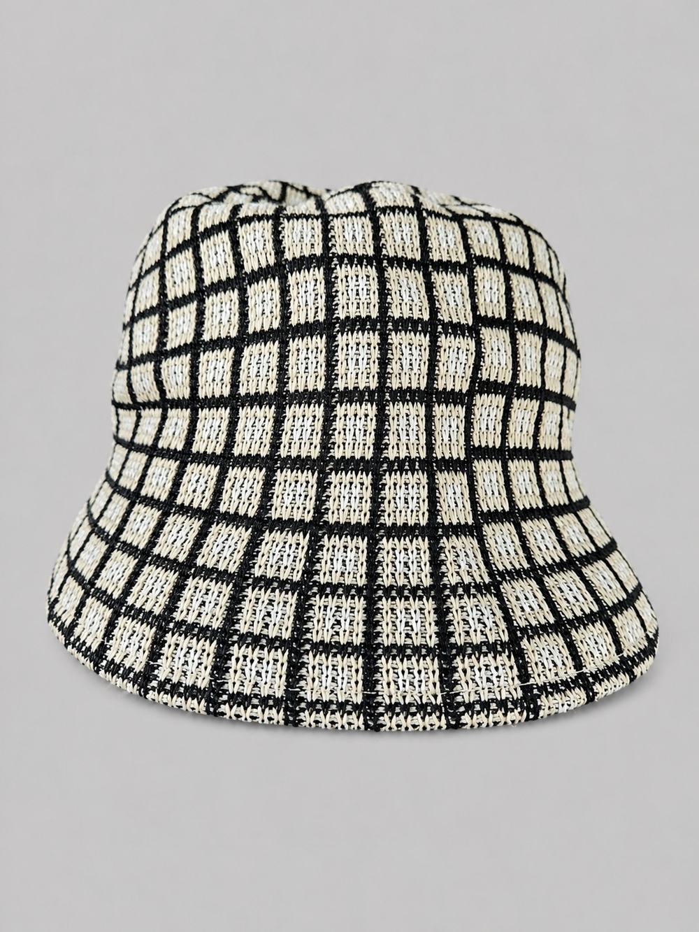 City Hunter Black White Checkered Bucket Hat Knit Pattern
